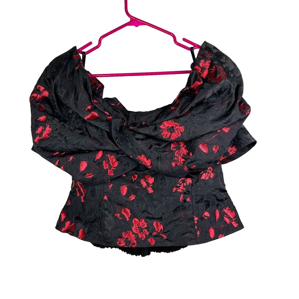 White House Black Market WHBM Floral Jacquard Bustier Black Red off Shoulder 14 - Picture 3 of 16